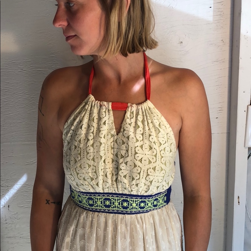 Boho style cream halter dress